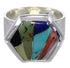 Multicolor Inlay Silver Well-Built Ring Size 8-1/4 EX40616